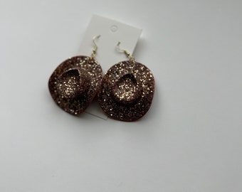 Glitter Cowgirl Hat Earrings in Hot Cinnamon