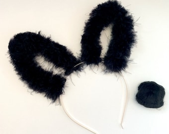 Soft Bunny Ears in Black - Fuzzy Bunny Ears in Black - Black Bunny Ears - Bunny Girl Ears - Bunny Ears Headband - Easter Bunny Ears in Black