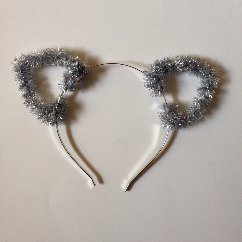 Silver Tinsel Cat Ear Headband Etsy