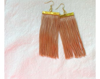 Pink Champagne Tassel Earrings - Light Pink Fringe Earrings - Fringe Jewelry - Pink Tassel Jewelry - Pink Dangle Earrings