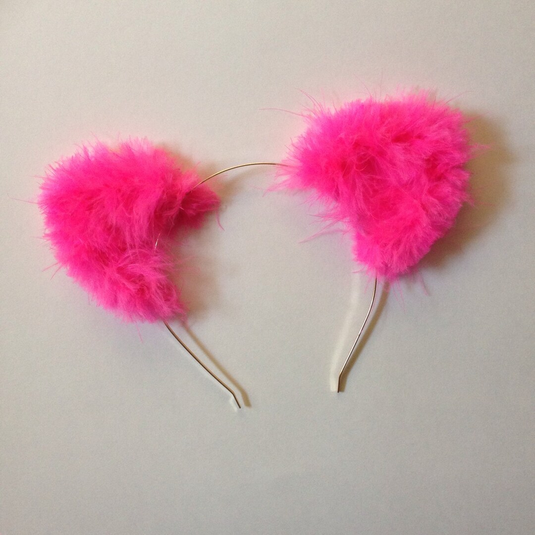 Hot Pink Furry Cat Ears Pink Cat Ears Hot Pink Kitty Ear Etsy