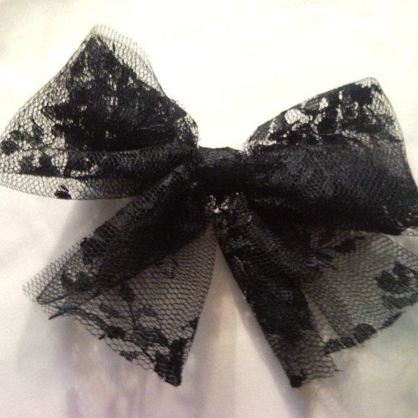 Black Lace Bow Hair Clip