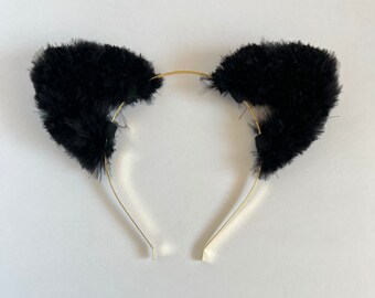 Furry Cat Ears in Black - Best Seller - Black Cat Ear Headband - Black Kitten Ears - Black Cat Costume - Black Cat headband