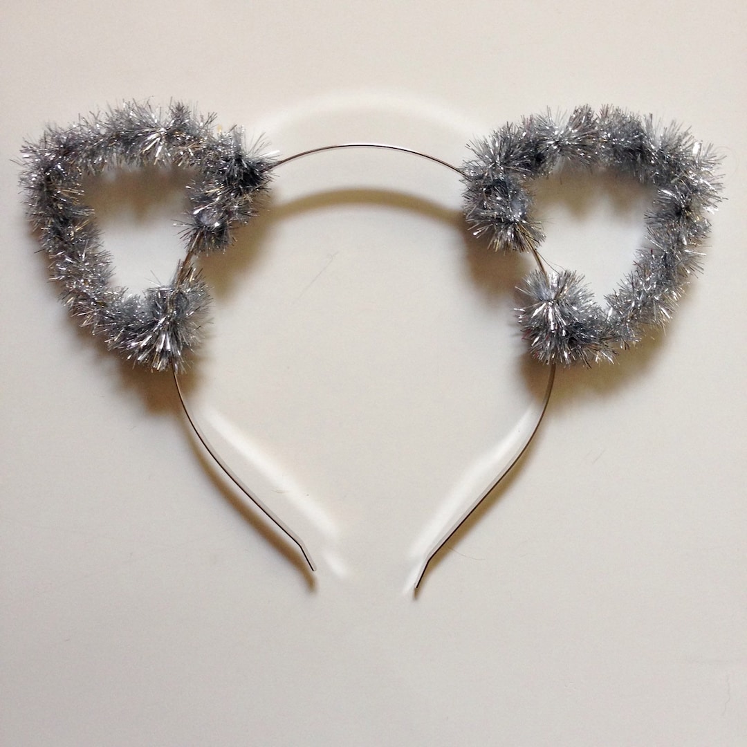 Silver Tinsel Cat Ear Headband Etsy