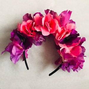 Tropical Flower Headband - Floral Headband - Festival Headband - Flower Girl Crown - Flower Crown - Pink Flower Crown - Flower Fashion