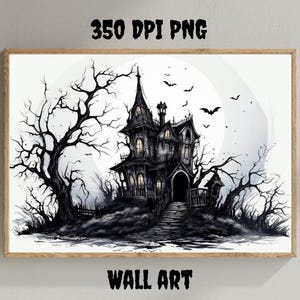 Halloween Vintage Print Haunted House Wall Art Dark Academia Print Spooky House Printable Art Digital Download Art Print Halloween Poster