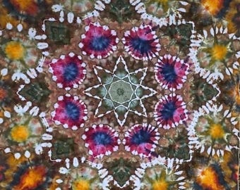 Greens and purple 59 x 59 mandala tie dye