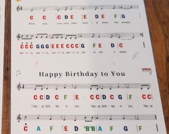 Colorful Piano Keyboard Stickers with Nursery Rhyme Sheet Music | Removable Labels for Beginners & Kids | 88/61/54/49/37 Key Learning Tool