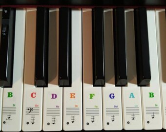 Removable Piano Keyboard Stickers with Chord Chart – Easy Note Labels for 88/61/54/49 Keys, Transparent Piano Stickers for Beginners, Black