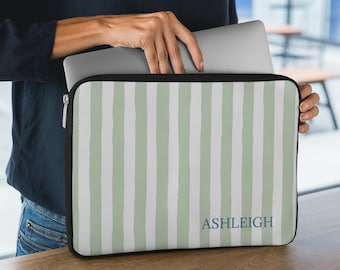 Groen gestreepte laptophoes: gepersonaliseerde neopreen computerhoes