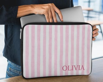 Roze gestreepte laptophoes: gepersonaliseerde neopreen computerhoes