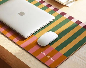 Large Stripes Desk Mat – Designer Bold Stripes, Merlot & Pink Colors, Perfect for Work or Home, Gift for Office Lovers and Decor Enthusiasts