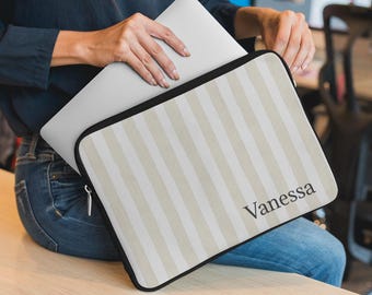 Op maat gemaakte crèmekleurige gestreepte laptophoes: neopreen computerbehuizing