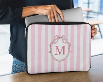 Laptophoes met roze strepen monogram: gepersonaliseerd preppy technisch etui