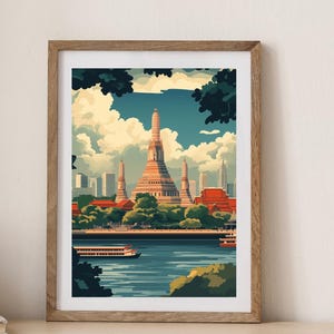 Wat Arun Bangkok Digital Print | Thailand Temple Wall Art | Printable Travel Poster