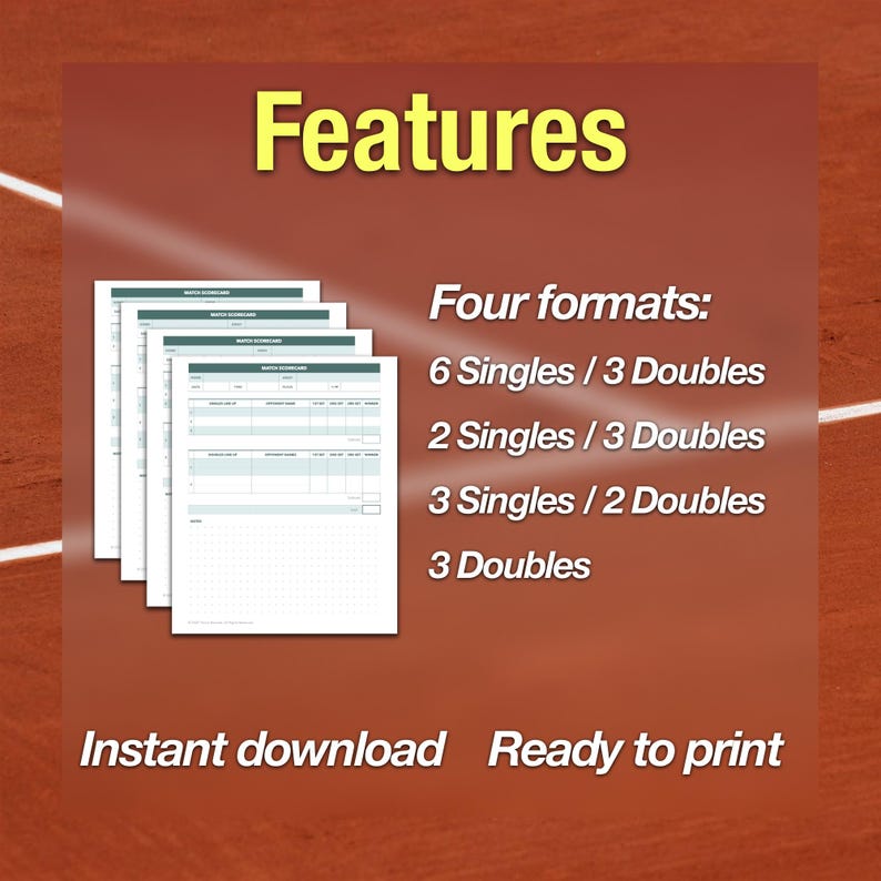 Printable Tennis Match Score Card Sheets Bundle, Instant Download - Etsy