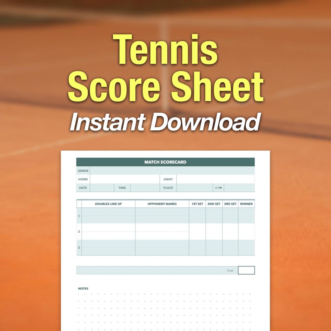 Printable Tennis Match Score Card Sheet, 3 Doubles, Instant Download - Etsy