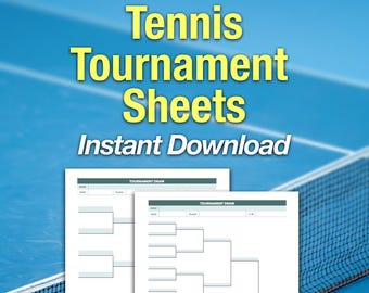 Printable Tennis Tournament Bracket Sheets, Instant Download