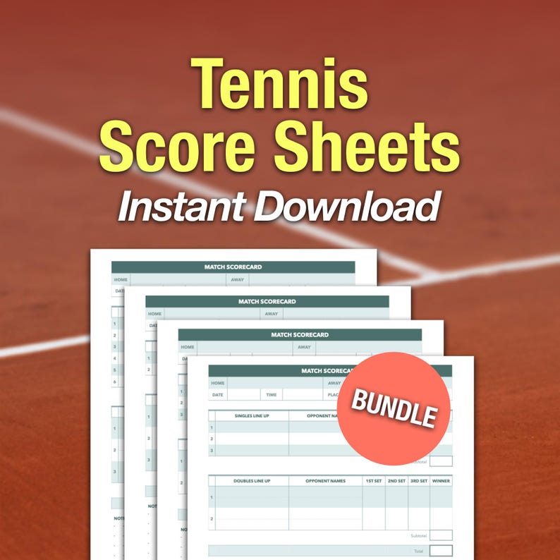 Printable Tennis Match Score Card Sheets Bundle, Instant Download - Etsy