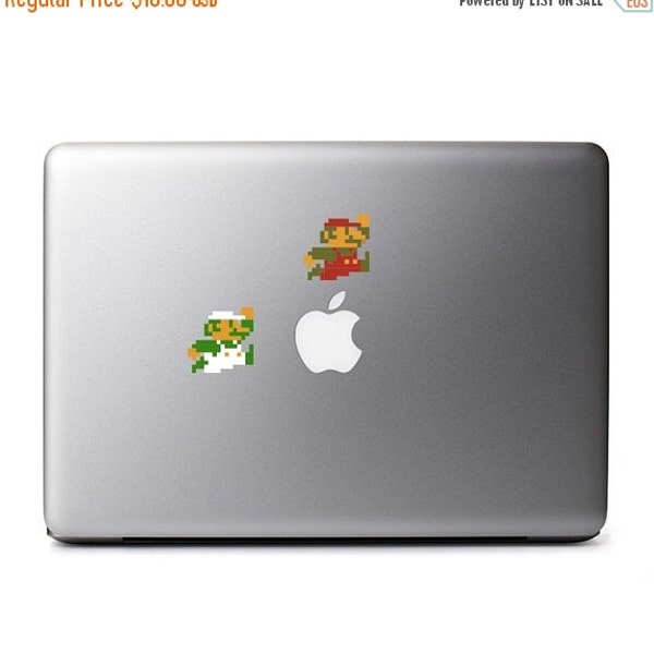 Mario and Luigi Jumping from Mario Bros. Retro 8-Bit Vinyl Decal