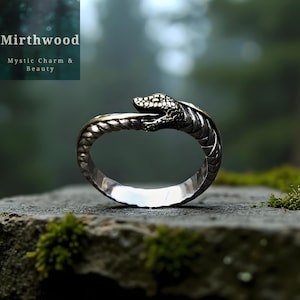 Silver Ouroboros Snake Ring, 925 Silver Vintage Style Ring, Gothic Style Serpent Ring, Black Metal Snake Jewellery, Anaconda Ring Gift