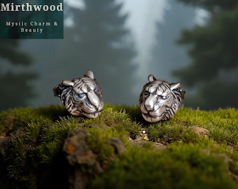 HARMONY BOLA Mucca/coniglio/tigre orecchini in argento Sterling 925 gatto/procione orecchini animali gioielli regalo per la festa della mamma per le donne, 18,8 x 13 mm, Argento sterling