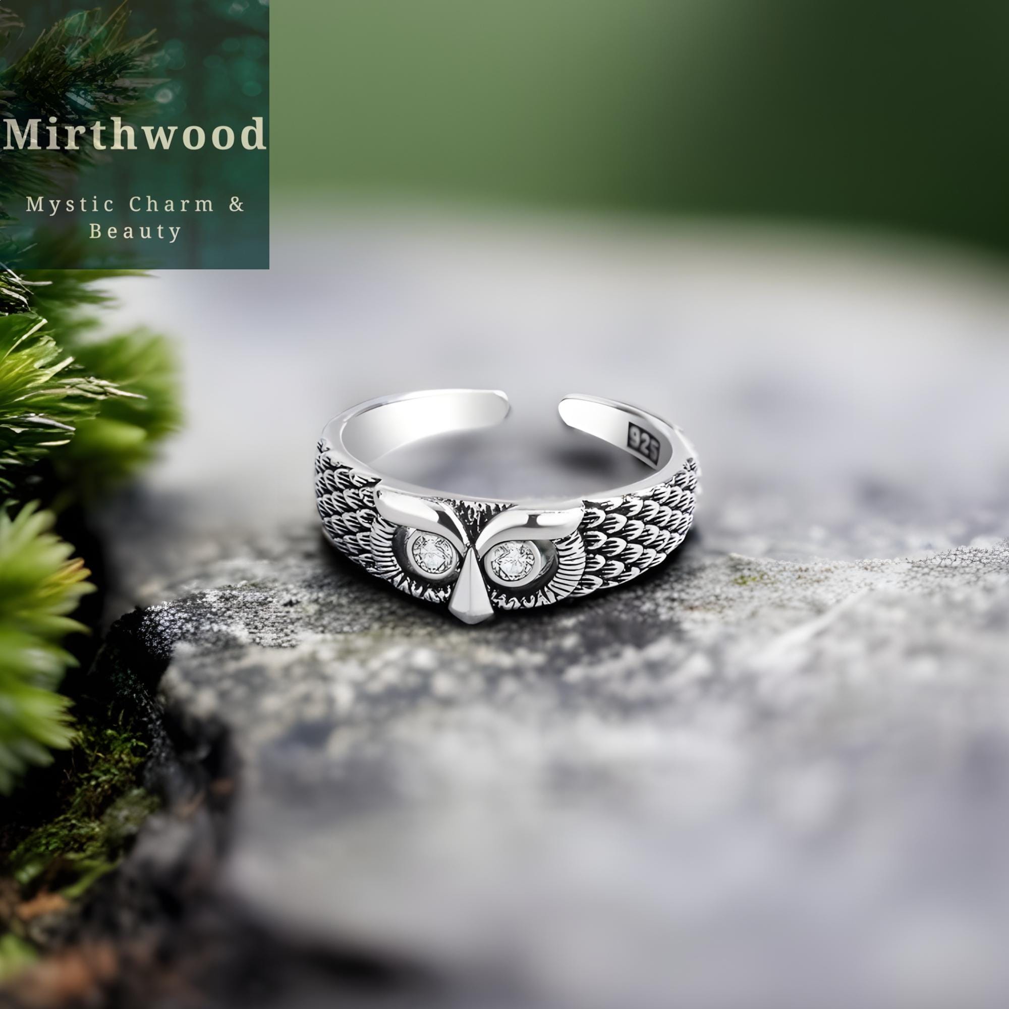 Sterling Silver Owl Ring: Gothic Vintage Style Adjustable Band