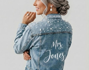 Haftowana kurtka dżinsowa dla panny młodej, kurtka dżinsowa dla panny młodej, kurtka dla przyszłej pani, spersonalizowana kurtka, ślubna kurtka dżinsowa, prezent ślubny, panna młoda