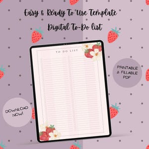 Pink Strawberry Floral To Do List | Cute Daily Task To Do List | Digital Download | Notepadding | Productivity Template | Simple Tasks Lists