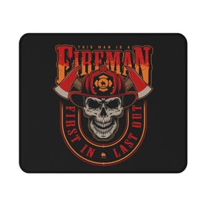 Firefighter Skull - Non-Slip Mouse Pad - Black