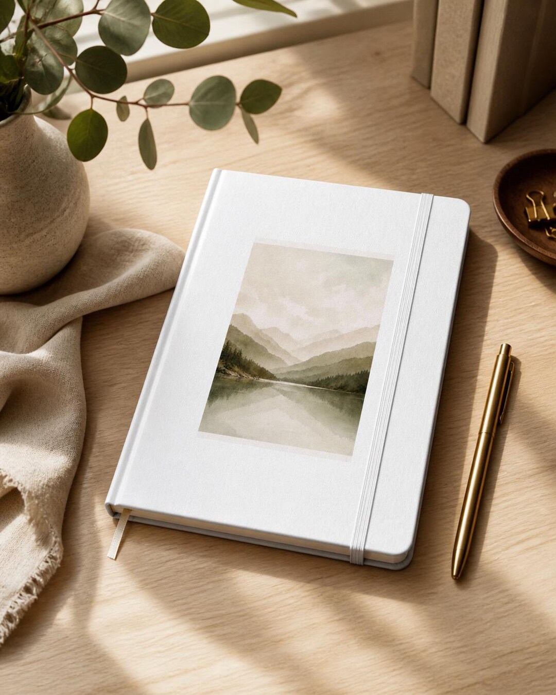 Neutral Mountain Lake Landscape Notebook – Hardcover Journal, Sage ...