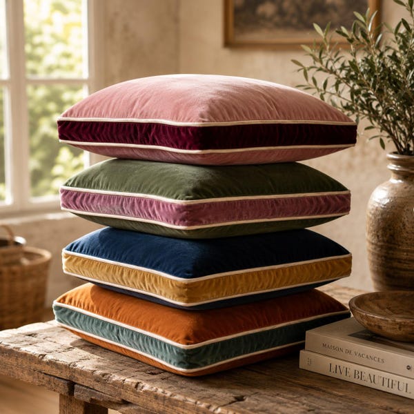Luxury Custom Velvet Pillow Cover, Double Contrast Piping, Designer Cushion Cover