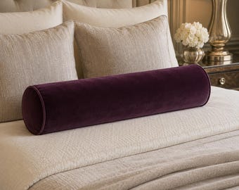 Custom Velvet Bolster Pillow with Insert, Made to Measure Round Cushion, Luxury Decorative Pillow, Personalized Color & Size