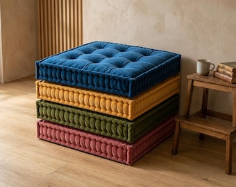 French Floor Cushion, Handmade Tufted Cushion, Elegant Home Decor Cushion, Custom Size Cushion, Window Seat Cushion