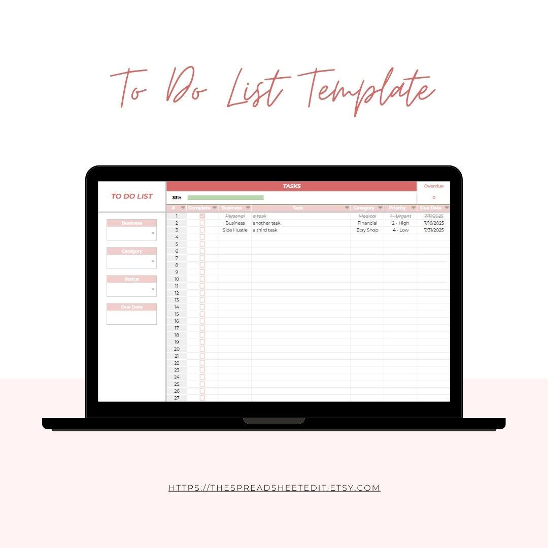To Do List Spreadsheet Template Red Pink | Task Planner | Google Sheets ...