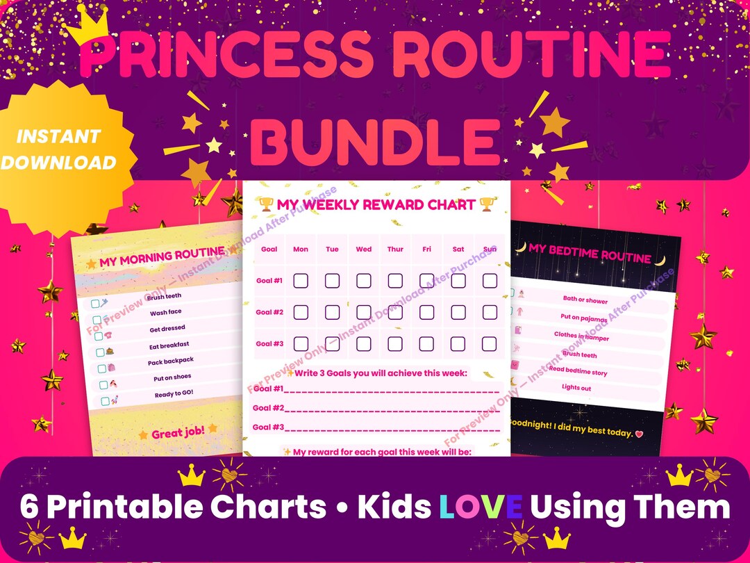 Princess Routine Chart Bundle – Kids Chore & Reward System (printable ...