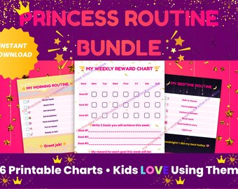 Paquete de tablas de rutinas de princesas: sistema de tareas y recompensas para niños (imprimible)