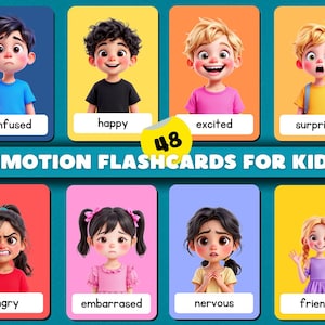 Emoticon-flashcards voor kinderen | Afdrukbare gevoelenskaarten | Sociaal-emotioneel leren pdf | Direct downloaden