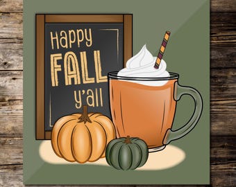 Glad höst allihopa Poster Höstväggdekoration Kvadratisk konsttryck Digital höstposter Pumpakrydda Pumpor Höstkonst