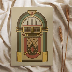 Vintage Jukebox Poster 16&quot;x20&quot; Music Poster Wall Decor Digital Print Green Brown Gold Jukebox Music Room Art Downloadable Poster Decoration