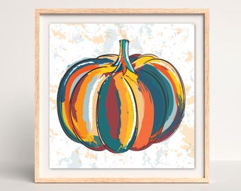 Höstpumpaposter Blå & Orange Fyrkantigt Tryck Konsttryck Digital Målning Pumpa