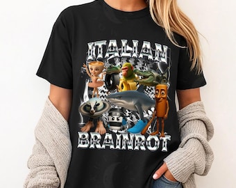 Funny Italian Brainrot Kids Adult Meme Tshirt, Brainrot Birthday Christmas Gift, Tralalero Tralala, Tung Tung tung Sahur Tee