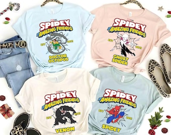 Camiseta de Spidey y sus amigos, camiseta de Spider-Man para niño pequeño, camiseta de Ghost Spider, camiseta de Spin Venom, disfraz de superhéroe para cumpleaños, camiseta a juego del Doctor Octopus