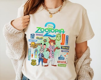 Disney Zootopia Film 2 Charaktere Shirt, Judy Hopps Nick Wilde Gary De'Snake T-Shirt, Zootropolis, Disneyland Familie 2026 Reise Shirt