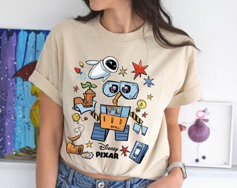 Disney Wall-E and Eve Art In Star Space T-shirt, Disney Pixar Wall-E Eve Constellations Tee, Disneyland Resort Family 2026 Trip Tee Gifts
