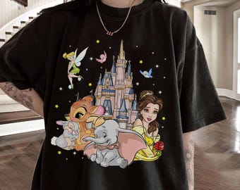 Aquarelle Disney Princesse Belle chemise famille, t-shirt avec nœud Château Magic Kingdom, chemise fée clochette Bambi Dumbo, chemise assortie famille voyage Disney