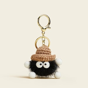 Cute Ghibli Dust Bunny Plush Keychain with Hat – Soft Toy Bag Charm for Tote Purse Backpack – Anime Gift for Women and Teen Girls