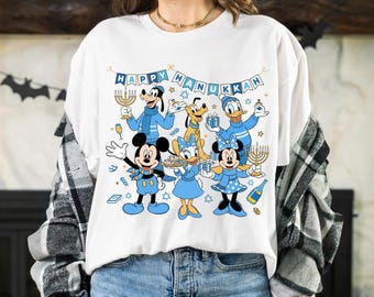 Disneyland Mickey And Minnie Happy Hanukkah Shirt, Retro Chanukah Menorah Dreidel Jewish Holiday Sweatshirt, Disneyland Christmas Hoodie