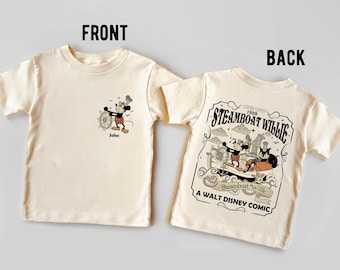 Retro Personalized Name Steamboat Willie Shirt, Disney Mickey Cartoon Tee, Classic Magic Kingdom, Family Birthday Gift for Adults Kids