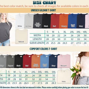 Puede incluir: Tabla de tallas para camisetas Unisex Gildan y Comfort Colors. Incluye muestras de color y medidas en pulgadas para anchos, largos y largos de manga, de la S a la 5XL. La tabla ayuda a elegir la talla correcta.